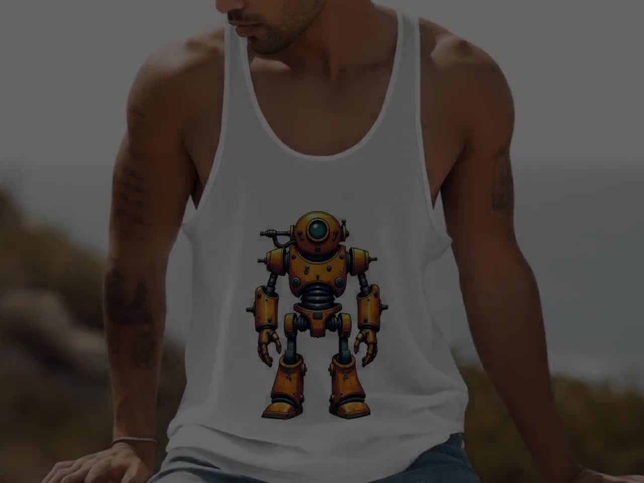 レトロSFロボットグラフィックTシャツ、スウェットシャツ、タンク